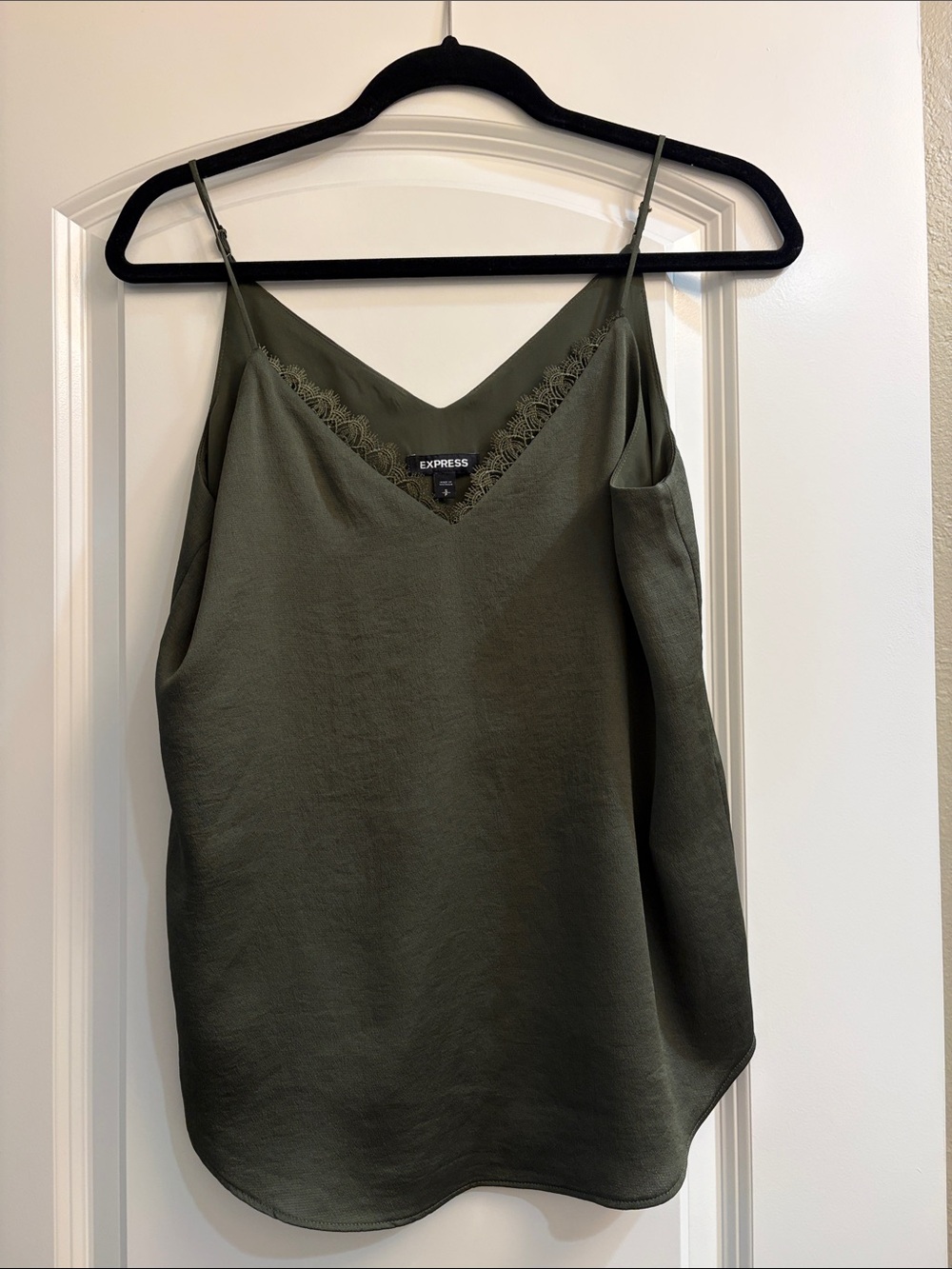 Express Olive Lace-Trim Satin Cami